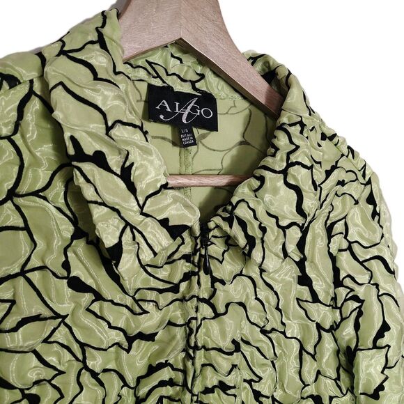 Y2K Green Textured Floral Zip Jacket Womens Large Retro 2000s Statement - Picture 3 of 10